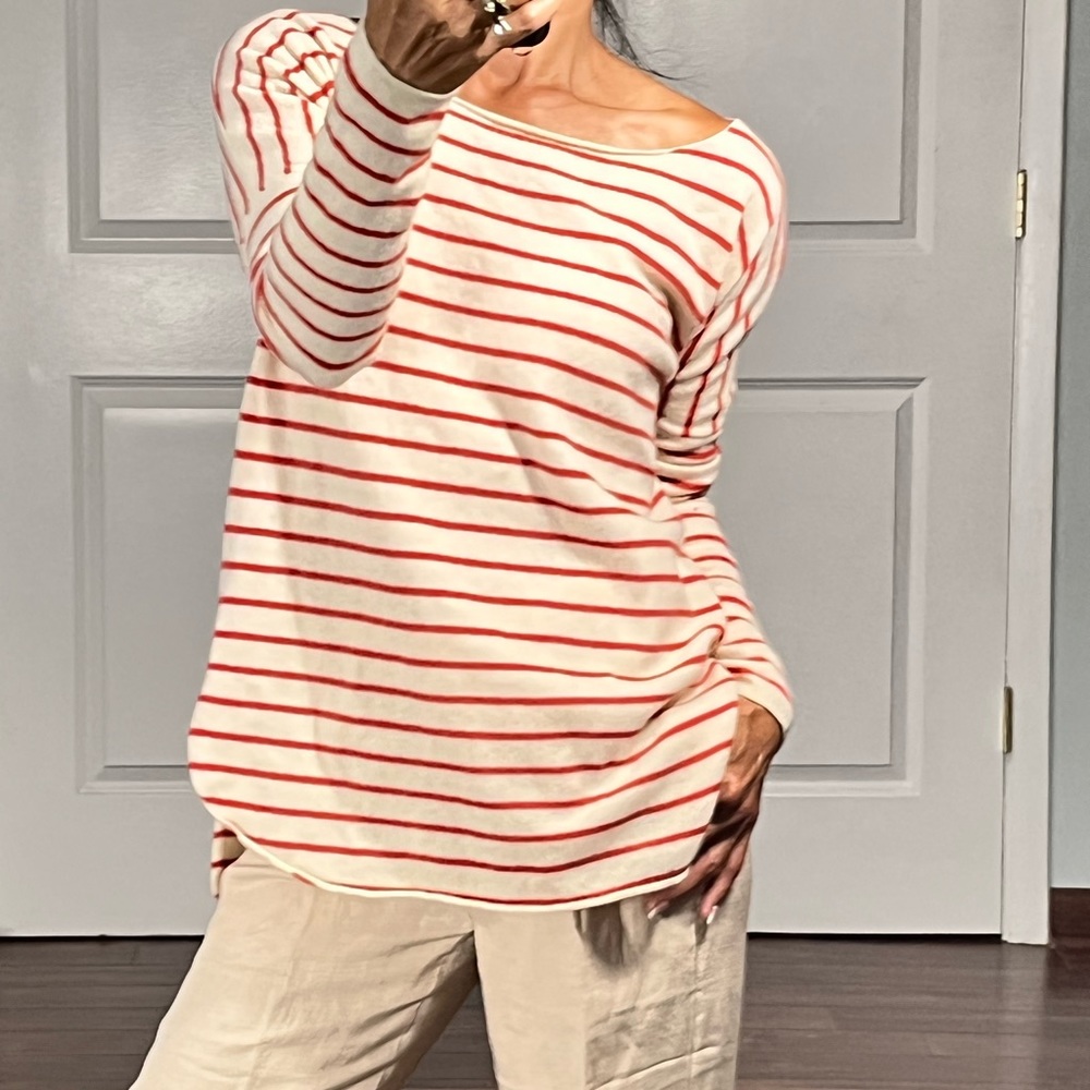 Vince Red Stripe Boatneck 100% cashmere Sweater size XS - Picture 4 of 12